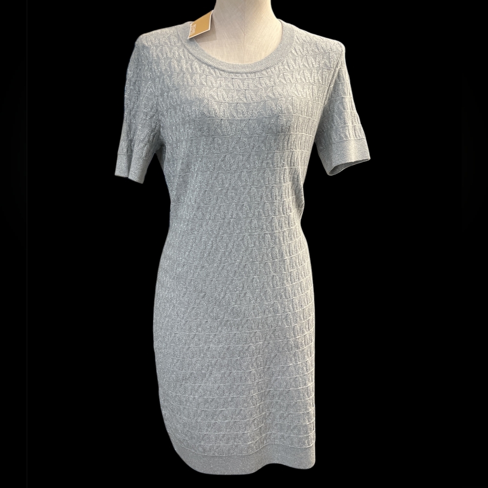NWOT Michael Kors Grey Metallic Knit Dress - Picture 3 of 8